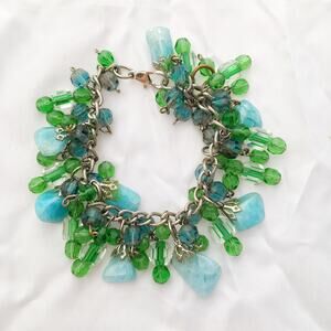 Vintage silver chain chunky statement bracelet colorful blue green